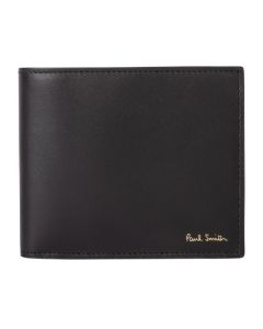 Paul Smith's Black Leather Signature Stripe Bifold Coin Wallet is made from a combination of calf leather and lamb leather.