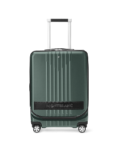 Montblanc's #MY4810 Pewter Cabin Trolley with Front Pocket has the brand name on the front pocket.
