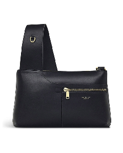 Radley's Black Leather Pockets Icon Zip Top Crossbody Bag is made out of smooth leather and gold hardware.