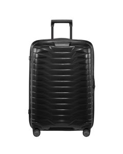 This Samsonite Proxis Black Spinner Suitcase, 69 cm has a hard shell exterior that is durable.