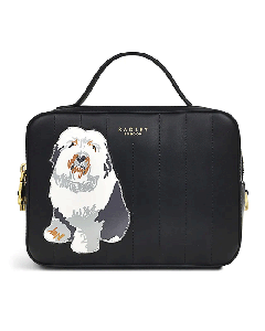 Radley And Friends Black Leather Small Grab Bag with gold hardware and a detachable shoulder strap.