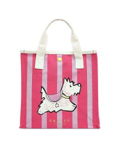 This Radley Magic Carousel Pink Stripe Small Canvas Grab Bag is made out of partly recycled fabric so it is sutainable.