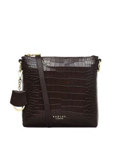 This Dark Brown Faux Croc Pockets 2.0 Small Cross Body Bag was designed by Radley. 
