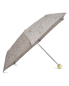 Radley's Grey Heirloom Ski Dog Umbrella has a gold handle and a water-resistant cover. 