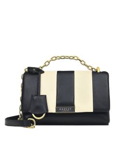 This Black Mill Bay Stripe Quilt Flapover Cross Body Bag is designed by Radley. 