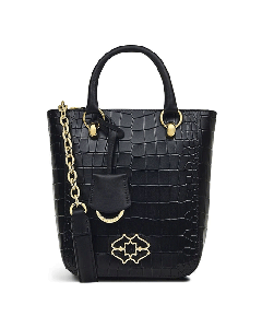 Radley's Norman Grove Faux Croc Black Bag with leather and gold hardware. 