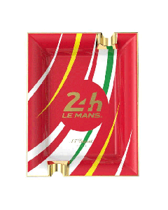 This S. T. Dupont 24 Heures du Mans Porcelain Red & Gold Ashtray has a striped design with red, white, yellow and gold. 