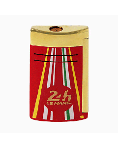 This S. T. Dupont 24 Heures du Mans Red & Gold Maxijet Lighter has the gold-stamped 24 Heures du Mans logo on the front. 
