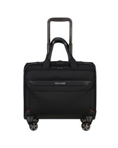 This Samsonite Pro-DLX 6 Laptop Cabin Bag with Wheels has 4 spinner wheels with the brand logo engraved.