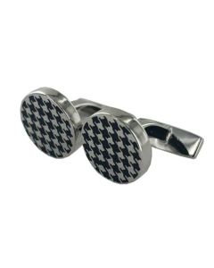 This pair of silver cufflinks from the BOSS collection feature a black hounds tooth design on the inside.