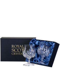 These London 2 x 32cl Brandy Glasses designed by Royal Scot Crystal will be presented inside a blue satin-lined gift box.