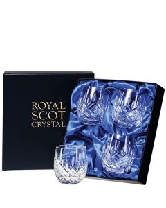 These Royal Scot Crystal London 4 x 25cl Barrel Tumblers will be presented inside a satin-lined gift box. 