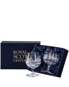These Art Deco 2 x 32cl Brandy Glasses will be presented inside a Royal Scot Crystal gift box. 
