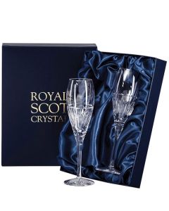 These Royal Scot Crystal Art Deco 2 x 18cl Champagne Flutes will be presented inside a luxury satin-lined gift box.