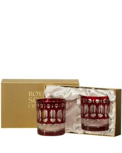 These Belgravia 2 x 33l Ruby Red Large Tumblers will be presented inside a gold Royal Scot Crystal gift box on the day of purchase. 