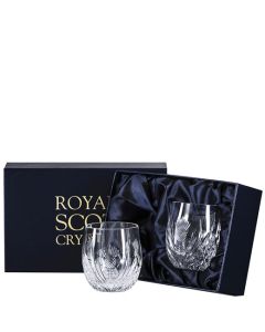 These Royal Scot Crystal Scottish Thistle 2 x 25cl Barrel Tumblers will be presented inside a satin-lined gift box.