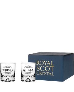 These Dimple Base 2 x 28cl 'Whisky' Engraved Large Tumblers will be presented inside a Royal Scot Crystal gift box.