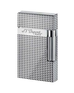S.T. Dupont Ligne 2 Lighter with a Silver Finish and Diamond Head Pattern.
