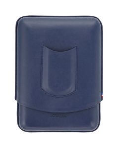 This Dupont blue leather cigar case comes with a front pocket for a cigar cutter. 