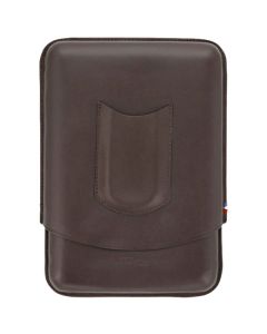 This Dupont Atelier cigar case is made from a brown smooth leather with the brand name embossed into it on the front.+