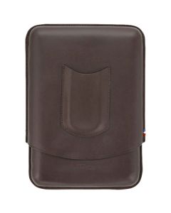 This Dupont Atelier cigar case is made from a brown smooth leather with the brand name embossed into it on the front.+