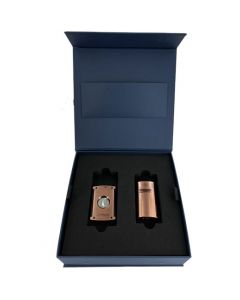This Brushed Copper Megajet Lighter & Cigar Cutter Gift Set is made by S.T. Dupont Paris. 