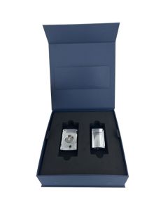 This Maxijet Chequered Chrome Lighter & Cigar Cutter Set is designed by S.T. Dupont Paris. 