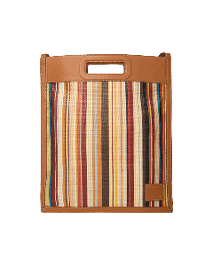 Tan Leather Trim Raffia Stripe Tote Bag By Paul Smith