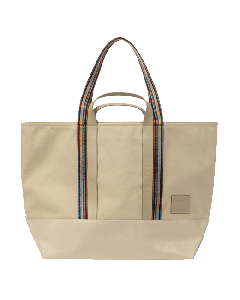 Paul Smith's Ecru Canvas Tote Bag with Signature Stripe Straps has top handles and a shoulder strap.