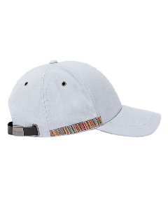 Paul Smith's Sky Blue Linen Signature Stripe Trim Cap has four eyelets and is breathable, making it great for summer.