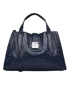 Radley's Sloane Street Faux Croc Medium Grab Bag has silver hardware and the Radley brand name engraved on the front clasp.