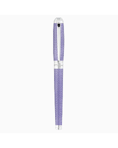 This Line D Lilac Guilloché Rollerball Pen by S. T. Dupont has a lilac barrel and cap with polished silver trims in palladium.