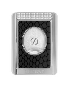 Dupont's Black Snakeskin & Chrome Cigar Cutter Stand has a black lacquer inlay with snakeskin on both sides.