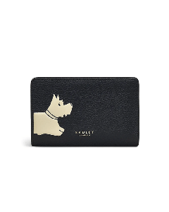 Stamp Medium Bifold Black Leather Purse With Padded Radley Scottie Dog