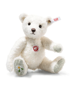 Steiff's Elena the Teddy Bear, 19 cm is ready for Spring and has an embroidered daisy design on her paw. 