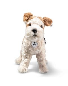 Steiff's Soft Cuddly Friends Foxy Fox Terrier 32 cm is made of soft plush with a white and brown coat.