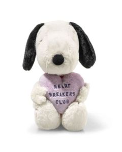 This Soft Cuddly Friends Snoopy Heartbreakers Club 22cm by Steiff has a soft plush purple heart with embroidery on the front.