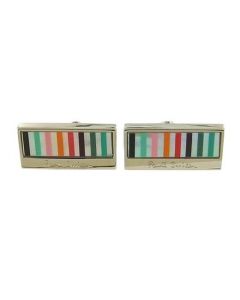 This pair of silver Paul Smith cufflinks come with their famous signature stripe on the front.