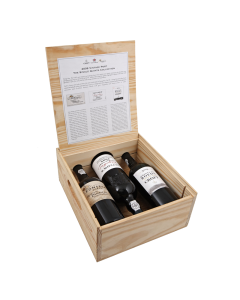 The three bottles of vintage 2008 port come presented inside a wooden presentation box.