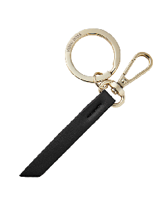 Hugo Boss Triga Vegan Black Leather Keyring with brass that is finished with gold. 