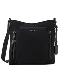 This is TUMI's Voyageur Black/Gunmetal Tyler Cross Body Bag.