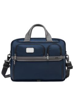 This Navy Alpha 3 Expandable Laptop Briefcase was designed by TUMI. 