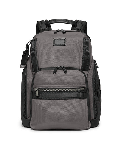 This TUMI Alpha Bravo Search Backpack in Charcoal has multiple zip pockets on the exterior.