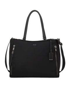 This Voyageur Black/Gunmetal Valetta Large Tote Bag is designed by TUMI.