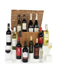 12 Wines in Wicker Luxury Hamper with a selection of fine wine.