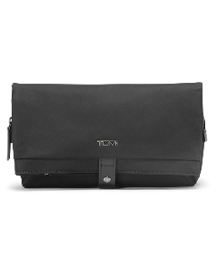 This TUMI Blake Cosmetic Bag in Black and Gunmetal has two main compartments and is great for travelling. 