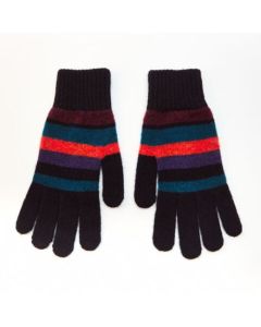 Women's Blue Block Stripe Knitted Wool Gloves