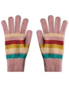 This pair of Paul Smith Women's Pink Block Stripe Knitted Wool Gloves has rubbed cuffs and are made out of lambswool.