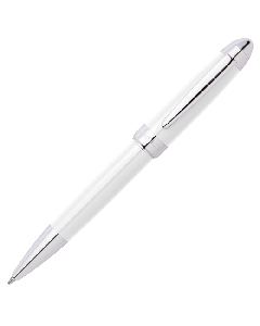 Icon Chrome Ballpoint Pen in White by Hugo Boss with a polished chrome clip that can be personalised with engraving at the time of purchase. 