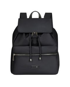 Samsonite's Zalia 3.0 Backpack with Buckle has a front flap closure into the main compartment which has a drawstring top.